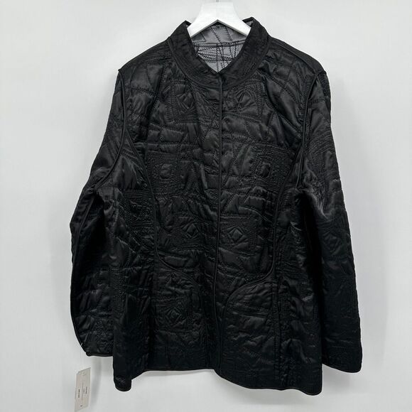 Vikki Vi Jacket Coat 100% Silk Plus Size 1X Reversible‎ Quilted Silver Black New